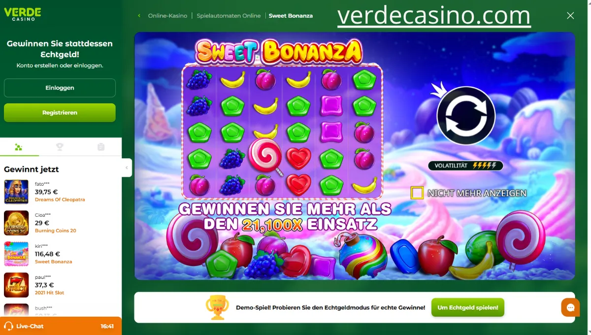Selezione di slot nel Verde Casino